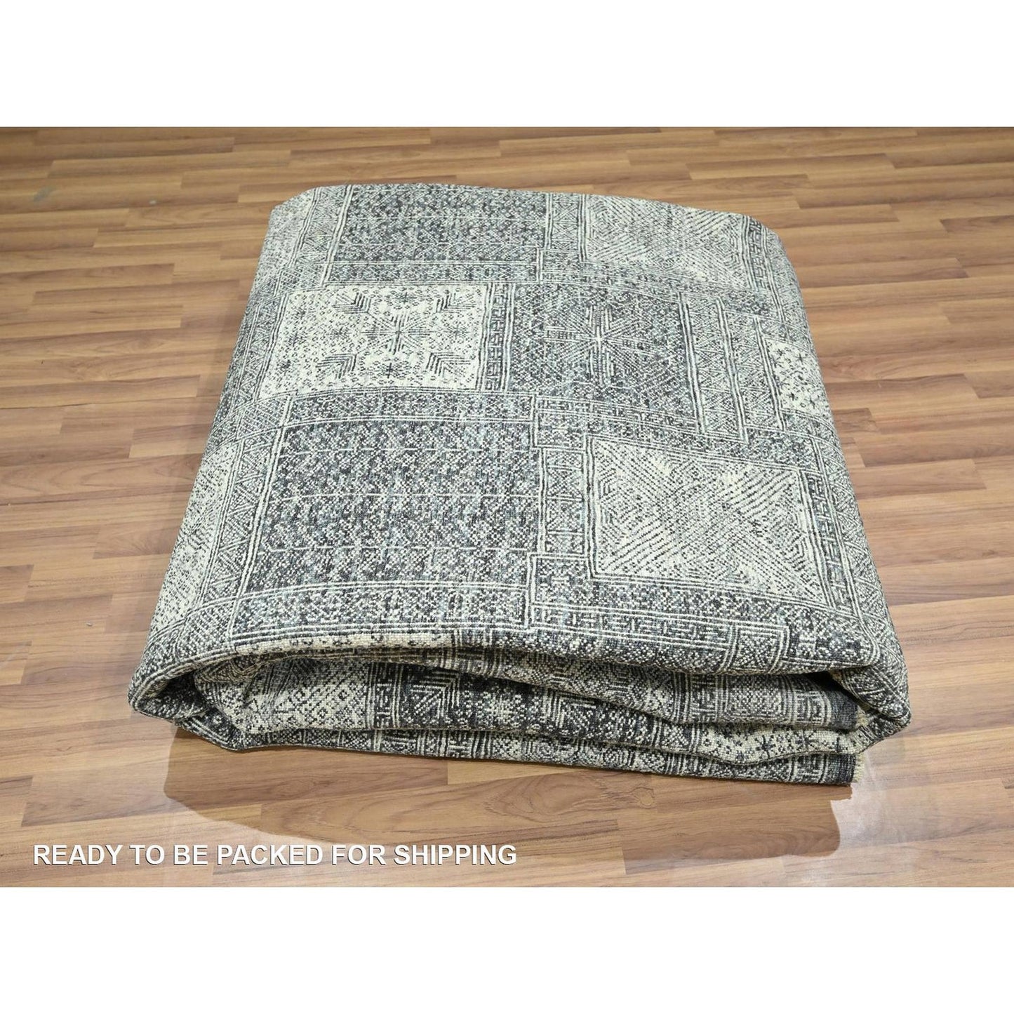 8'10"X12' Charcoal Gray Hand Knotted Wool Rug Garden Design Tone On Tone