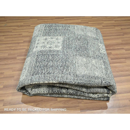 8'10"X12' Charcoal Gray Hand Knotted Wool Rug Garden Design Tone On Tone