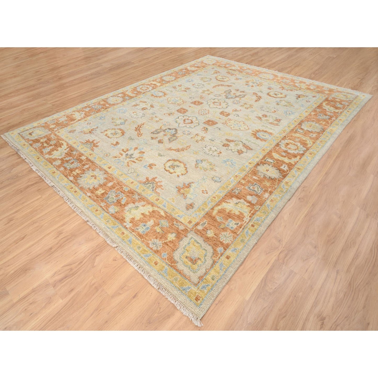 9'1"X11'9" Tan Color Oushak Design Pure Wool Hand Knotted Rug