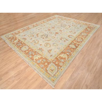 9'1"X11'9" Tan Color Oushak Design Pure Wool Hand Knotted Rug