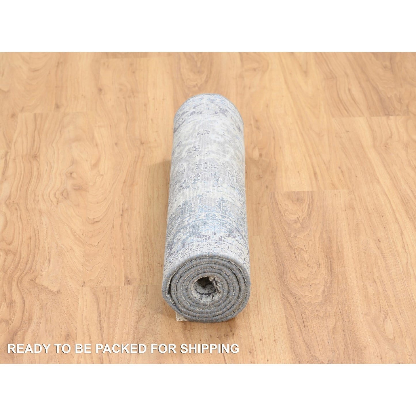 2'6"X6'1" Gray Hand Knotted Broken Kishoon Design Wool/Silk Runner Rug