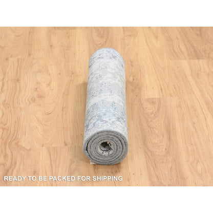 2'6"X6'1" Gray Hand Knotted Broken Kishoon Design Wool/Silk Runner Rug