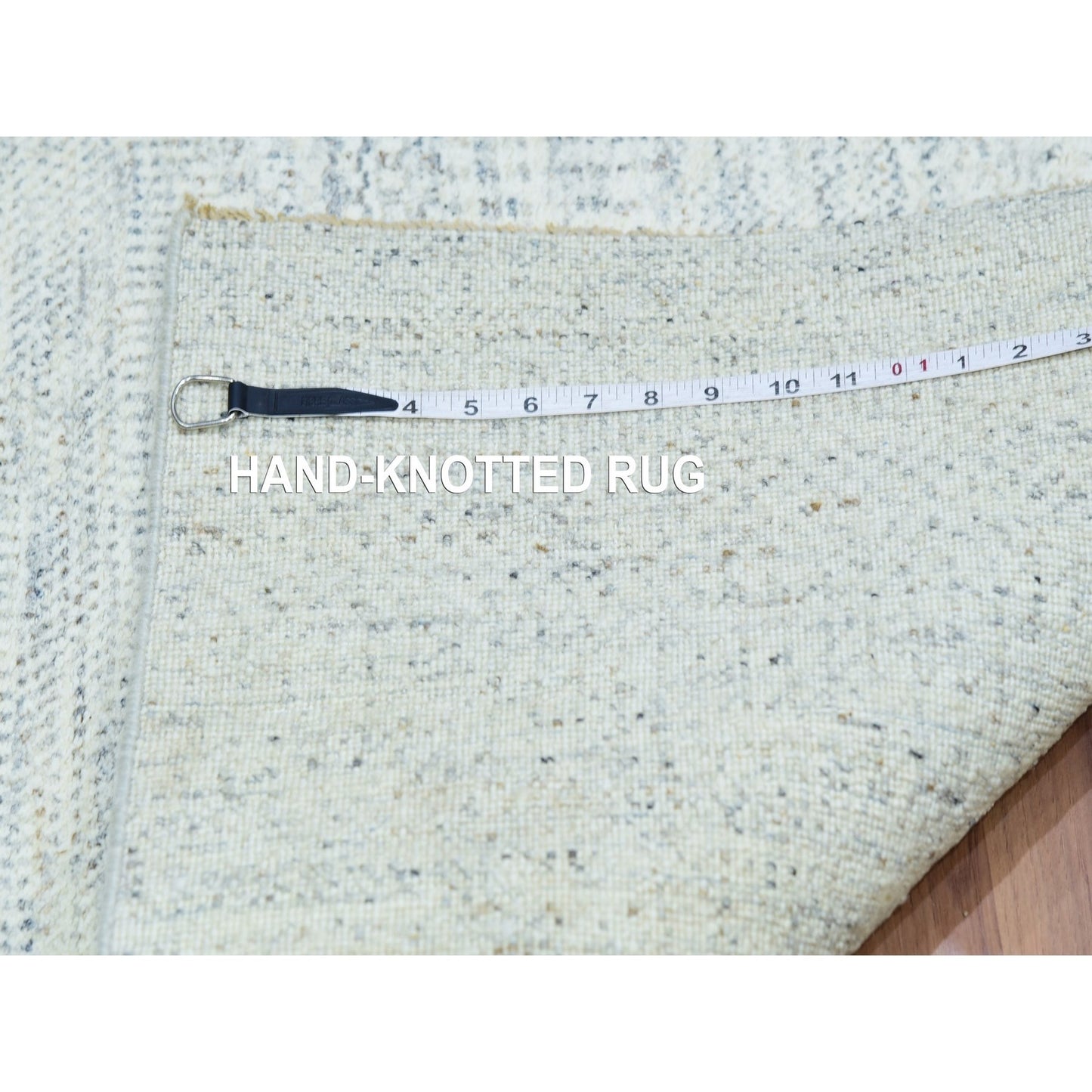 2'6"x6'1" Pale Smoke Gray Undyed Shiny Wool Hand Knotted Grass Runner Rug