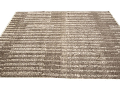 8x10 Hand-Knotted Bas-Relief Modern Oriental Rug Brown Wool Area Carpet