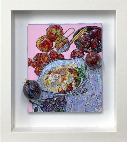 Mimi Yokoo Original Mixed Media Canvas Painting Skating Prune et Pomme