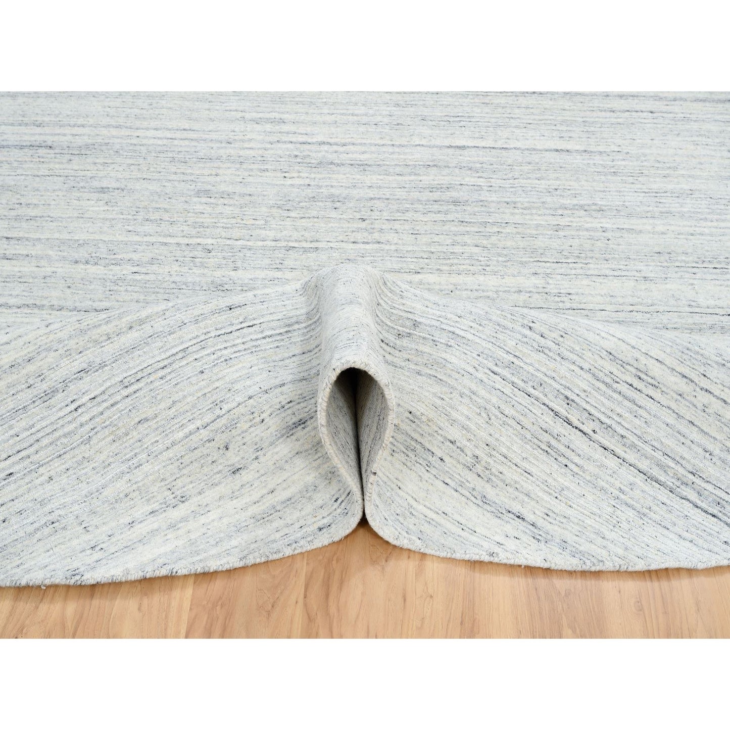 10'X10' Ivory Hand Loomed Plain Modern Striae Design Wool Round Rug