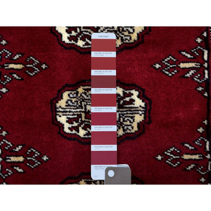 2'6"X3'9" Hand Knotted Mori Bokara Deep Red Pure Wool Oriental Rug