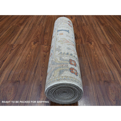2'9"X15'6" Ivory Angora Oushak With Cypress Design Wool Hand Knotted Rug