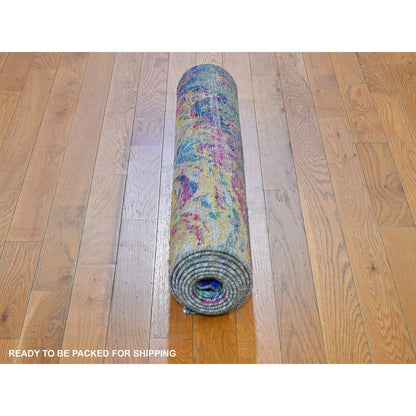 3'X10' Silk With Text Wool The Lava Design Wide Runner Hand Knotted Rug