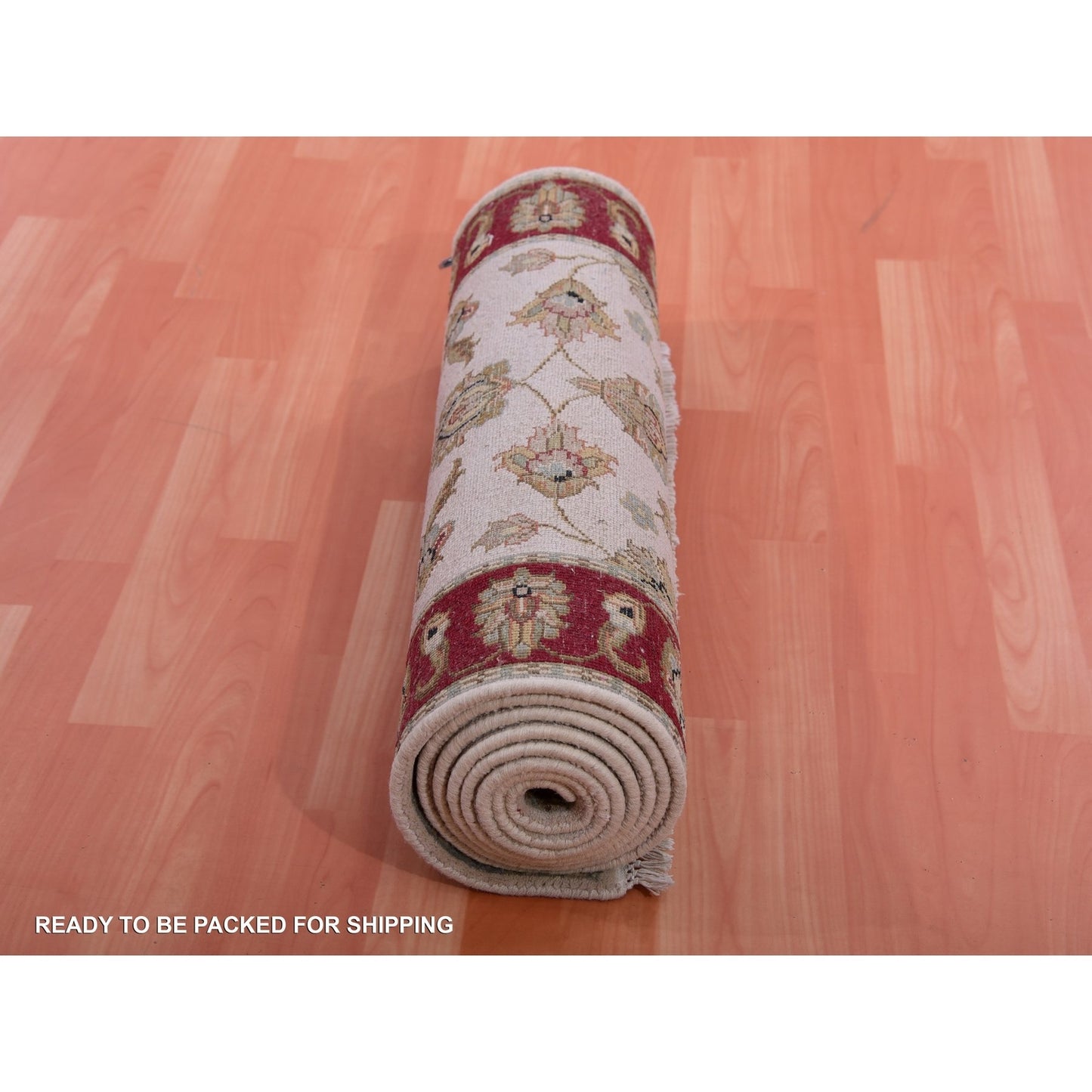 2'7"X10'4" Ivory Hand Knotted Rajasthan Leaf Design Wool Silk Runner Rug