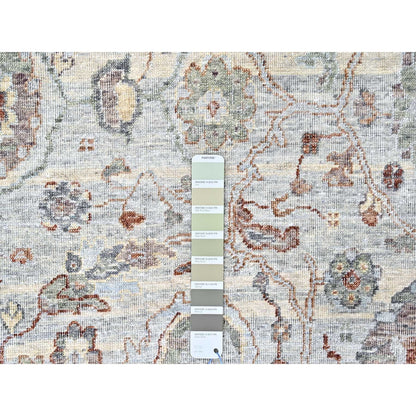 9'X11'9" Gray Pure Wool Antiqued Ziegler Mahal Design Hand Knotted Rug