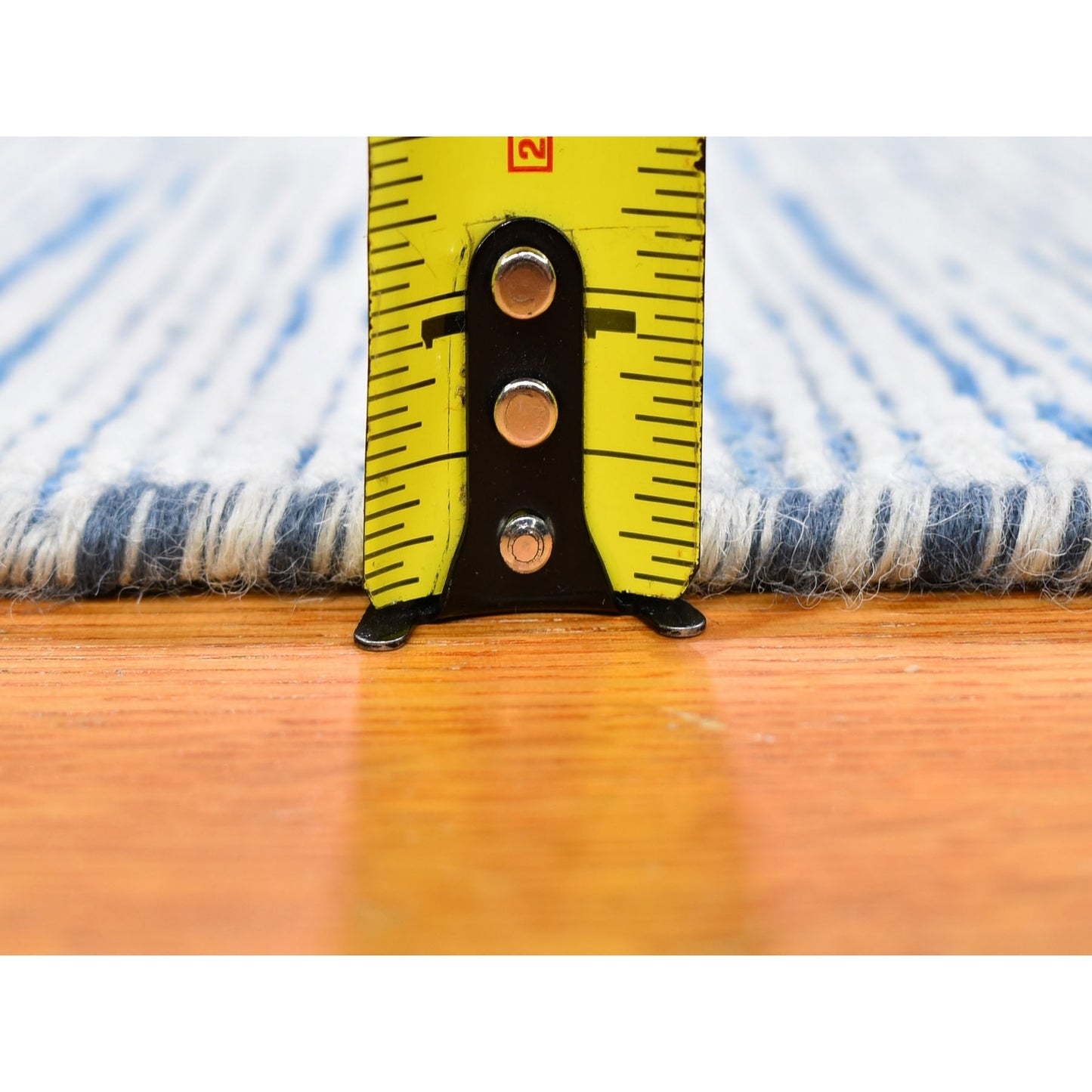 2'X3' Blue Striae Design Silk - Textured Wool Hand Knotted Oriental Rug