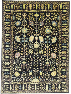 Large Black Floral Handmade Osh Chobi Oriental Rug Wool Decor Carpet 9X12 ft