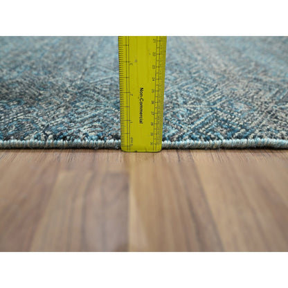 2'6"X7'8" Blue Hand Knotted Small Geometric Design Soft Wool Runner Rug