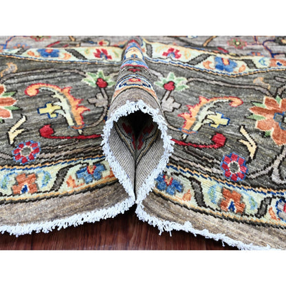 8'X8' Gray Bijar Garus Design Aryana Grade Hand Knotted Wool Round Rug