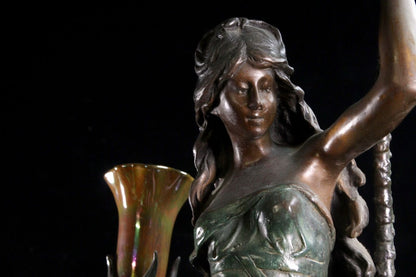 Auguste Moreau Bronze Lamp Sculpture "Aurore" Art Nouveau Woman 77Cm Signed