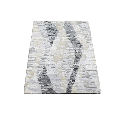 2'X3' Dimensional Curtains Gray Silk With Textured Wool Oriental Rug
