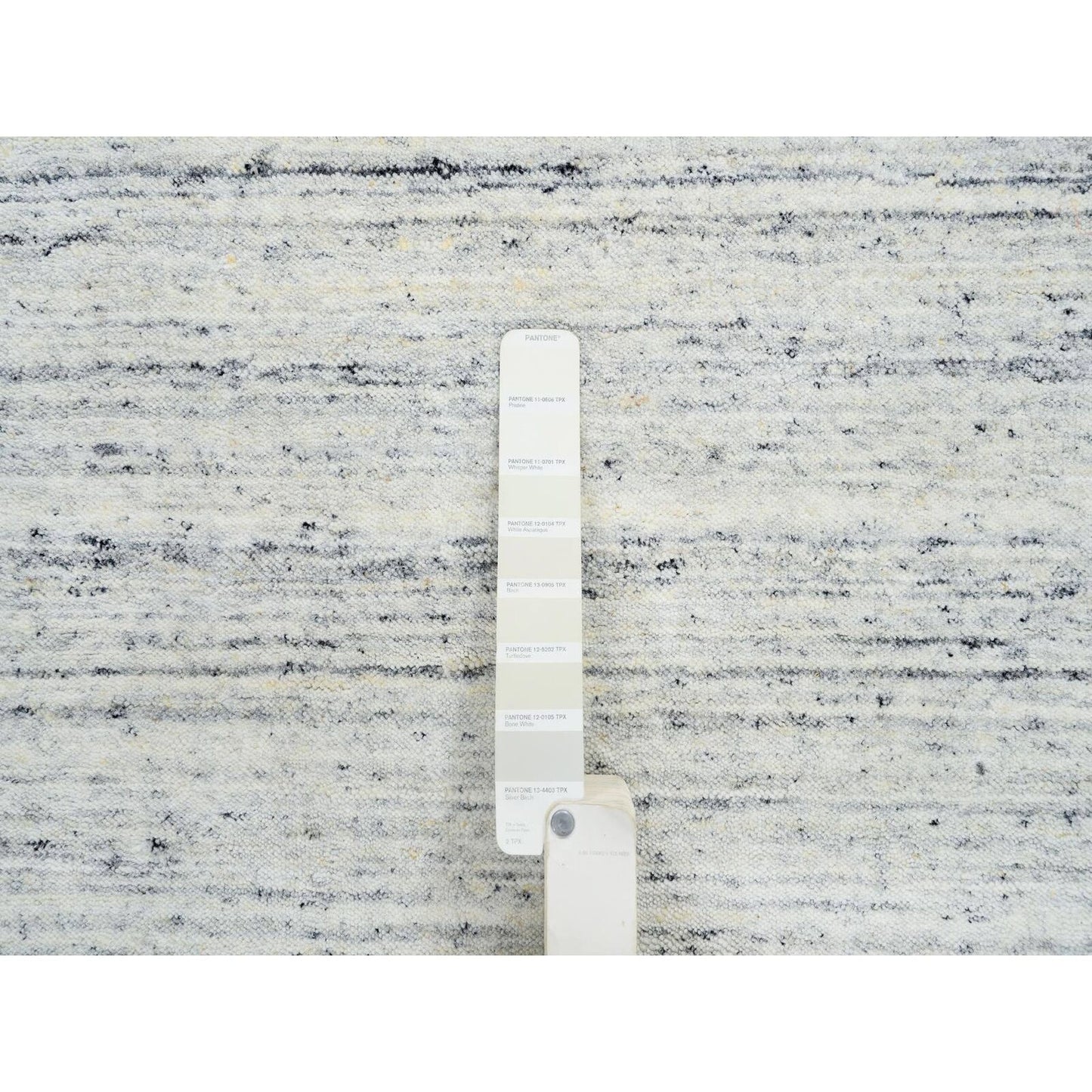 2'6"X11'10" Ivory Hand Loomed Plain Modern Striae Design Wool Runner Rug
