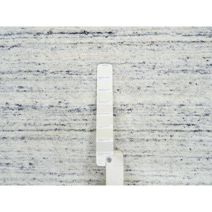 2'6"X11'10" Ivory Hand Loomed Plain Modern Striae Design Wool Runner Rug