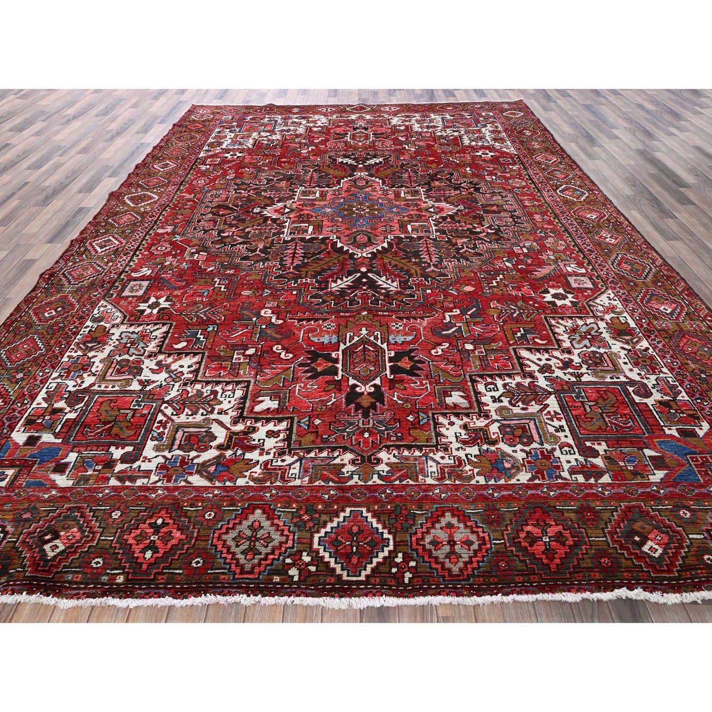 10'X12'4" Ruby Red Vintage Zoroastrian Heris Wool Hand Knotted Clean Rug
