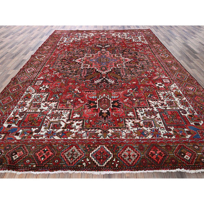 10'X12'4" Ruby Red Vintage Zoroastrian Heris Wool Hand Knotted Clean Rug