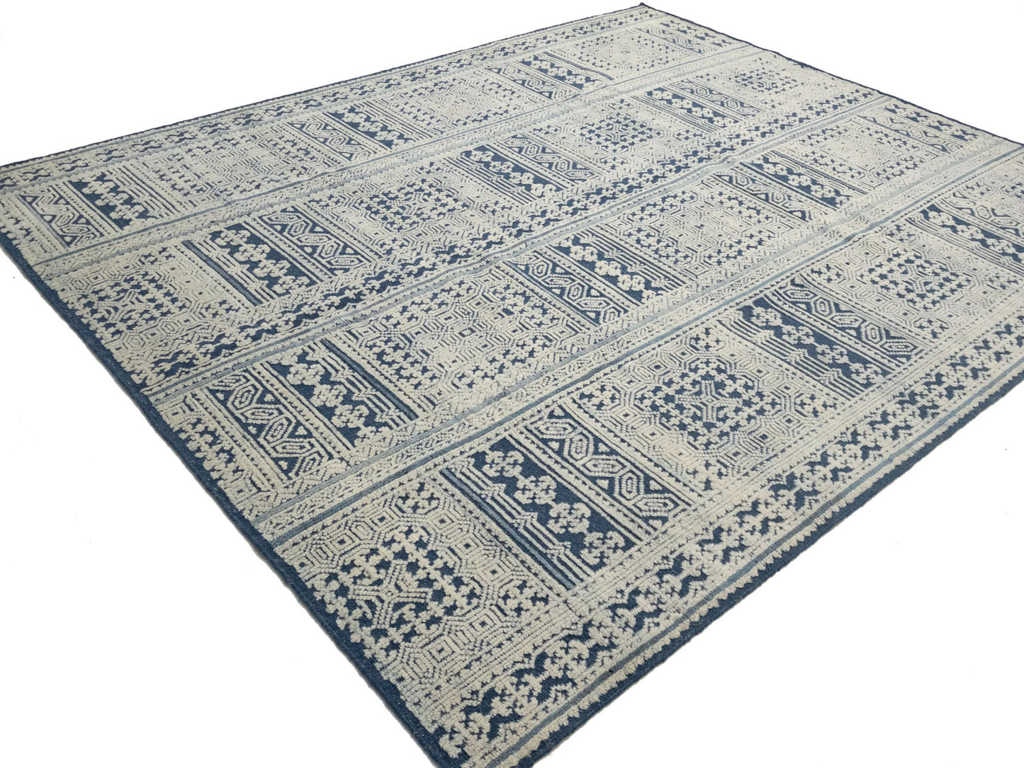 8x10 Large Modern Geometric Oriental Rug Cream High-Low Relief Design Carpet