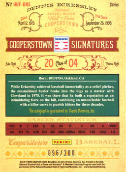 Dennis Eckersley 2013 Panini Autographed Card