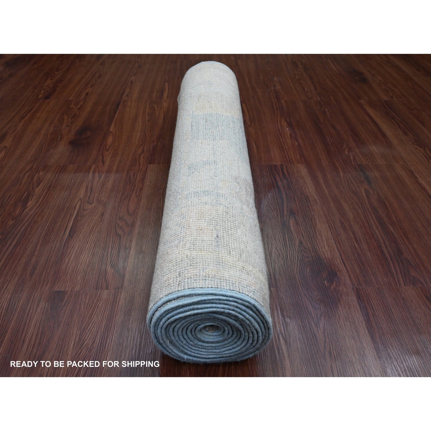 3'1"X15'6" Gray Angora Oushak Leaf Design Hand Knotted Wool Runner Rug