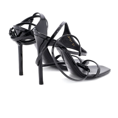Saint Laurent Women'S Ankle Wrap Heeled Sandals Patent 110