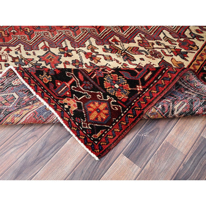 8'3"X12' Red And Ivory Spandrels Shiny Wool Hand Knotted Zoroastrian Rug