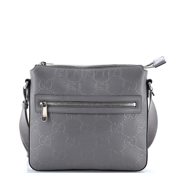 Gucci Front Zip Messenger Gg Embossed Perforated Leather Small