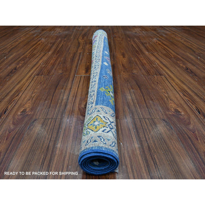 5'X6'5" Air Superiority Blue Hand Knotted Fusion Kazak Oriental Rug
