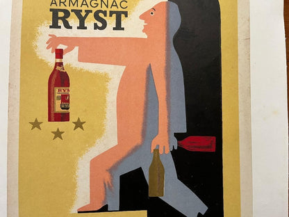 Rare Vintage 1943 Lithograph By Raymond Savignac  Armagnac Ryst Poster France