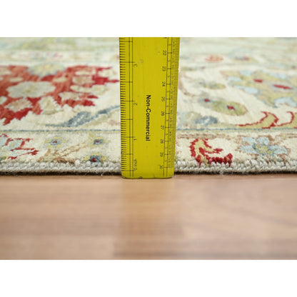 9'1"X12'3" Pelican Gray Sickle Leaf Design Hand Knotted Pure Wool Rug