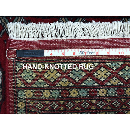 2'6"X3'10" Hand Knotted Rich Red Mori Bokara Silky Wool Oriental Rug