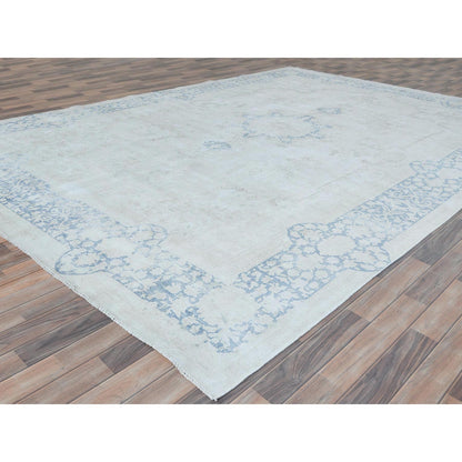 9'7"X13'10" Blue Hand Knotted Wool Distressed Shabby Chic Old Farsian Rug