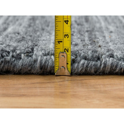 10'1"X10'1" Gray Soft Wool Hand Loomed Modern Striae Design Square Rug