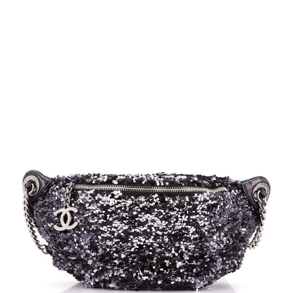 Chanel Cc Charm Zip Waist Bag Sequins And Quilted Lambskin