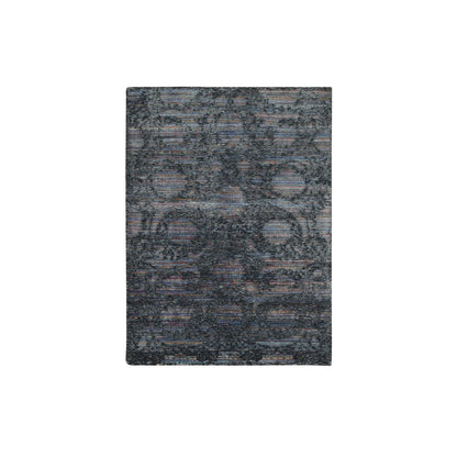 5'9"X7'10" Black Erased Design Handspun Wool And Silk Oriental Rug