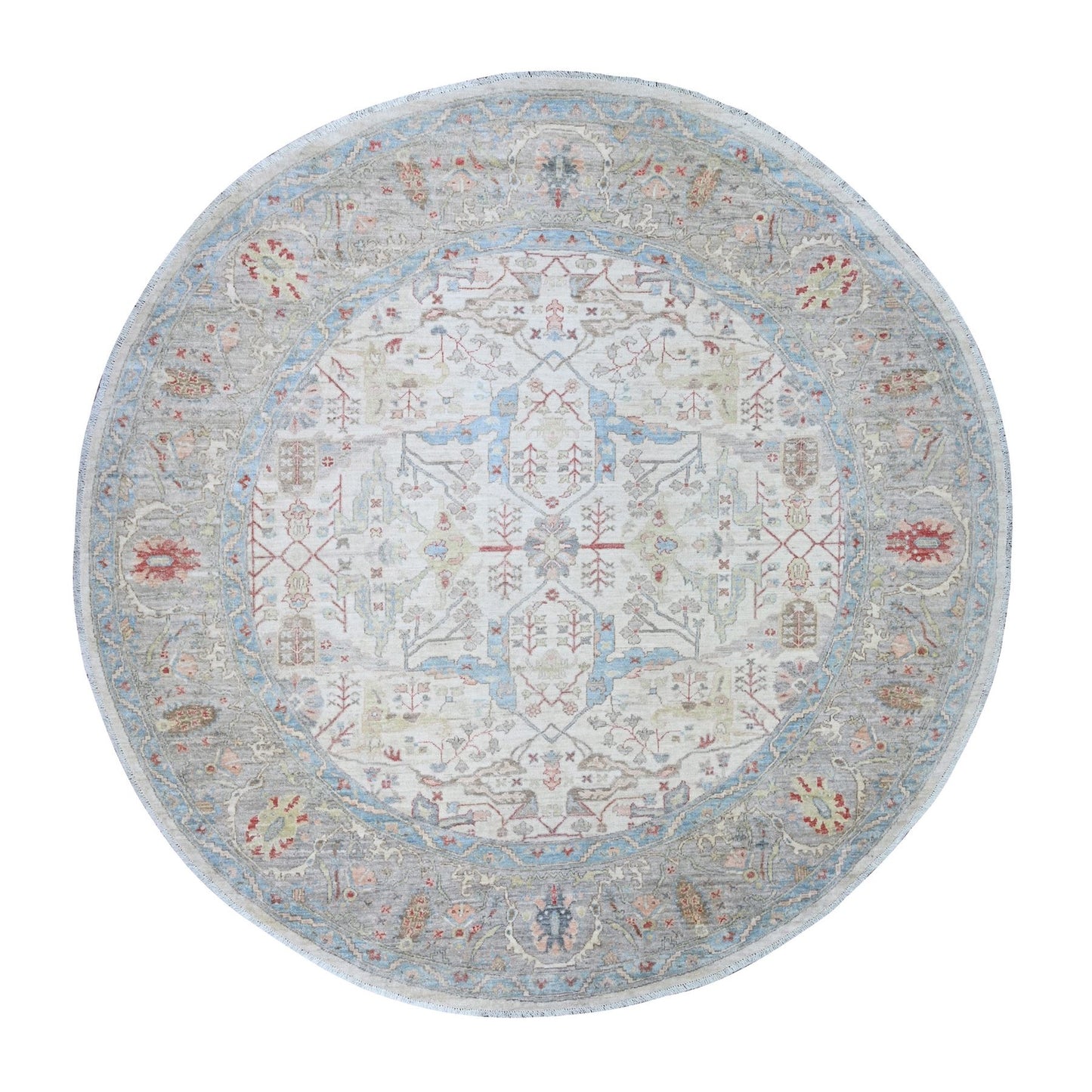 8'X8' White Ziegler Mahal Hand Knotted Pure Wool Round Oriental Rug