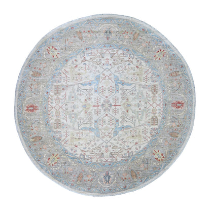 8'X8' White Ziegler Mahal Hand Knotted Pure Wool Round Oriental Rug