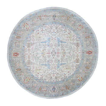 8'X8' White Ziegler Mahal Hand Knotted Pure Wool Round Oriental Rug