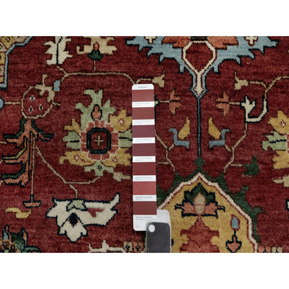 6'1"X9'2" Red Antiqued Fine Heris Re-Creation Hand Knotted 100% Wool Rug