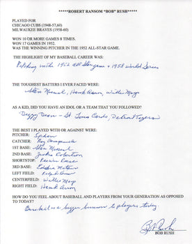 Bob Rush Autographed Hand Filled Out Survey Page