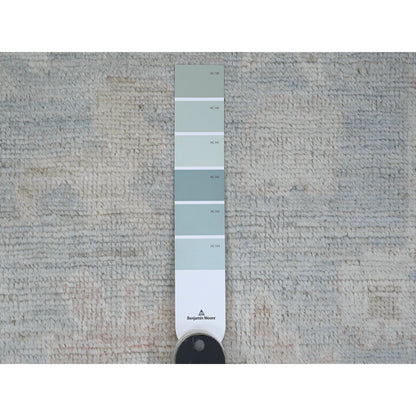 3'1"X15'6" Gray Angora Oushak Leaf Design Hand Knotted Wool Runner Rug