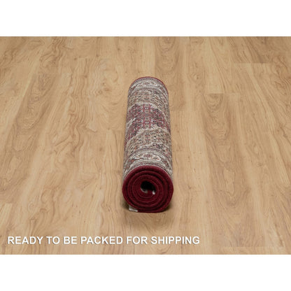 2'10"X5'1" Carmine Red Wool Tebraz Mahi With Fish Design Hand Knotted Rug