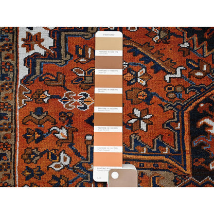 6'7"X9'7" Vivid Orange Vintage Zoroastrian Heris Pure Wool Hand Knotted Rug