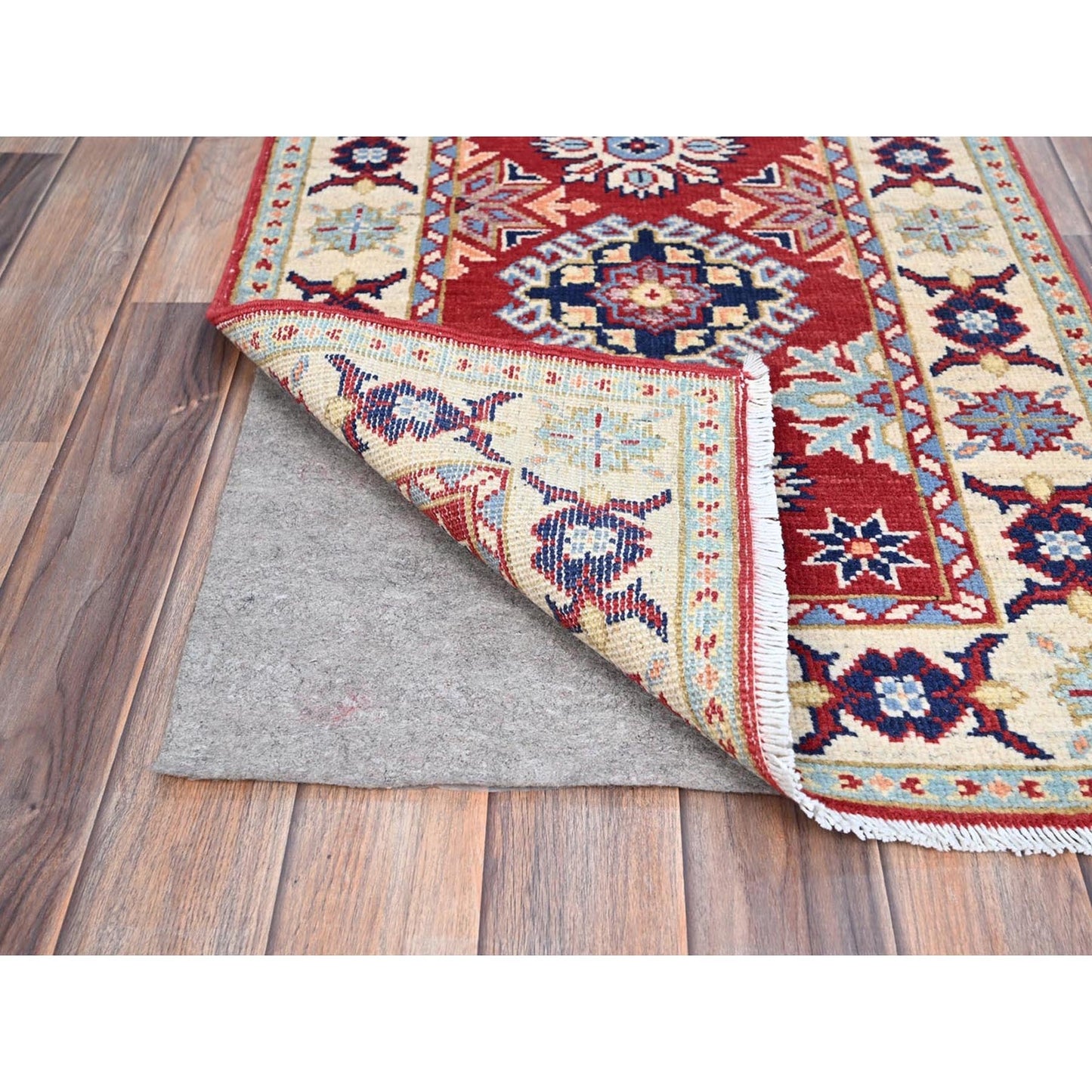 2'1"X6' Scarlet Red Kazak Design Wool Oriental Hand Knotted Runner Rug