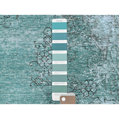 2'X5'8" Green Overdyed Vintage Zoroastrian Hand Knotted All Wool Runner Rug