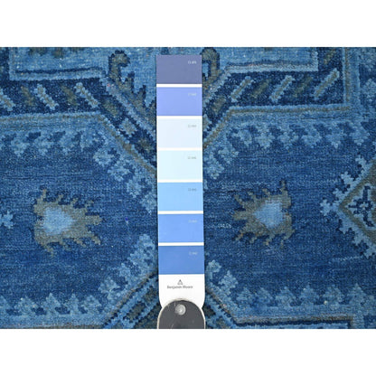 6'2"X8'5" Blue Overdyed Kazak Star Design Hand Knotted 100% Wool Rug